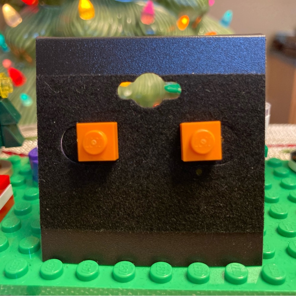 Orange Lego Stud Earrings
